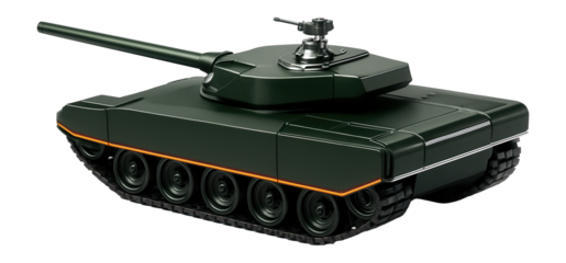 Main battle tank with side skirts and a raised engine deck