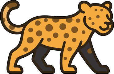 Fototapeta premium Leopard Icon – Flat Colorful Vector Illustration of Walking Leopard with Yellow-Orange Fur and Dark Spots
