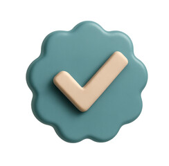 Teal checkmark badge design 3D rendering approved symbol
