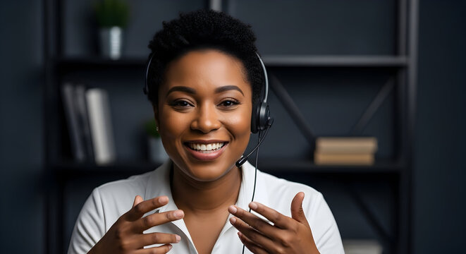 Friendly customer service representative offering excellent support and assistance with a warm smile and helpful gestures. - Powered by Adobe