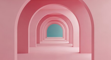 Fototapeta premium Pink Arches and Teal Background: Minimalist Architectural Design