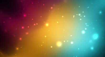 Abstract bokeh lights in vibrant gradient of purple yellow and teal