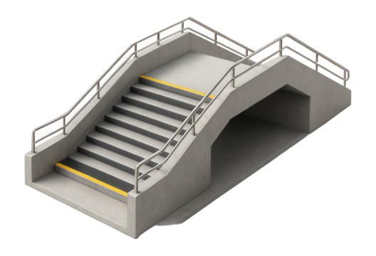 Concrete pedestrian underpass with wide steps and handrails