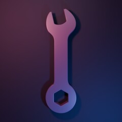 Purple Wrench icon isolated on purple-blue background. Spanner repair tool. Service tool symbol. Minimalism concept. 3D render illustration