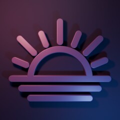 Purple Sunset icon isolated on purple-blue background. Minimalism concept. 3D render illustration