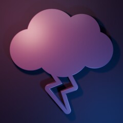 Purple Storm icon isolated on purple-blue background. Cloud and lightning sign. Weather icon of storm. Minimalism concept. 3D render illustration