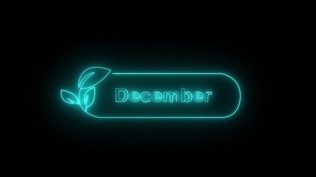 Neon December text animation. December neon looping animation. December month of year. Ideal for month Calendar Icons, i Phone Themes and Digital Graphics. December month neon line text concept.