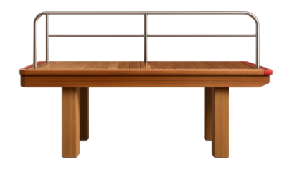 Wooden pier with vertical support beams and handrails