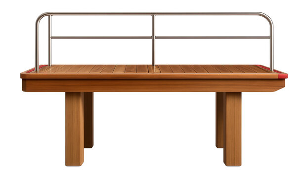 Wooden pier with vertical support beams and handrails