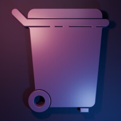 Purple Trash can icon isolated on purple-blue background. Garbage bin sign. Recycle basket icon. Office trash icon. Minimalism concept. 3D render illustration