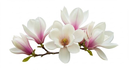 Obraz premium 優美な白とピンクのマグノリア 花びら輝く春の光. AI Generated