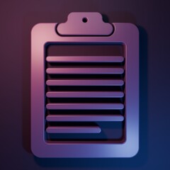 Purple Clipboard with document icon isolated on purple-blue background. Minimalism concept. 3D render illustration