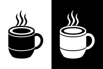 Hot Tea Mug Icon Black and White | Minimal Beverage Symbol.