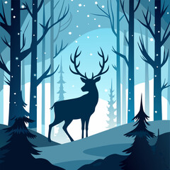 Deer in Winter Forest