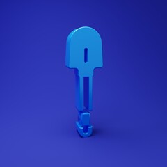Blue Shovel icon isolated on blue background. Gardening tool. Tool for horticulture, agriculture, farming. Minimalism concept. 3D render illustration