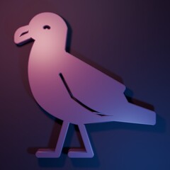 Purple Bird seagull icon isolated on purple-blue background. Minimalism concept. 3D render illustration