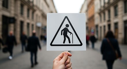 Fototapeta premium Caution Pedestrian Crossing Elderly People Walking Street Safety Sign
