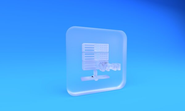 Frosted glass Server VPN icon isolated on blue background. Square frosted glass button. 3D render illustration