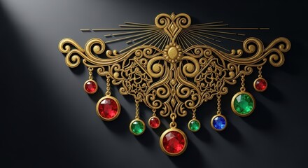 Ornate Gold Jewelry with Gemstones on Dark Background
