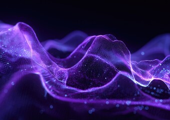 Abstract digital landscape of undulating purple and violet shapes