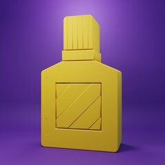 Yellow Aftershave icon isolated on purple background. Cologne spray icon. Male perfume bottle. Minimalism concept. 3D render illustration