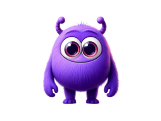 Sad Purple Furry Monster isolated on transparent background