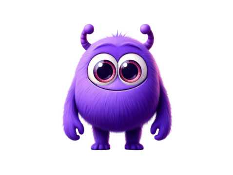 Sad Purple Furry Monster isolated on transparent background