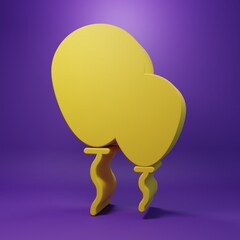 Yellow Balloons with ribbon icon isolated on purple background. Minimalism concept. 3D render illustration