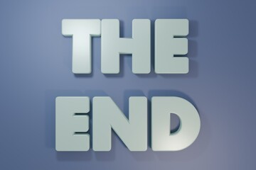 Grey The End handwritten inscription icon isolated on purple-blue background. Closing movie frame. Movie ending screen. Minimalism concept. 3D render illustration