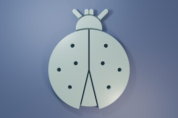 Grey Ladybug icon isolated on purple-blue background. Minimalism concept. 3D render illustration