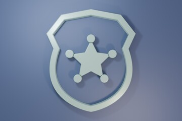 Grey Police badge icon isolated on purple-blue background. Sheriff badge sign. Minimalism concept. 3D render illustration