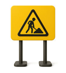 Yellow construction sign worker digging on stand