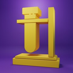 Yellow Glass test tube flask on stand icon isolated on purple background. Laboratory equipment. Minimalism concept. 3D render illustration