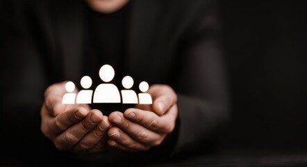 Hands holding a glowing group icon