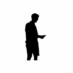 Silhouette of a student learning online safety on a white background