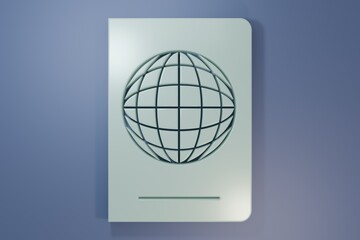 Grey Passport with biometric data icon isolated on purple-blue background. Identification Document. Minimalism concept. 3D render illustration