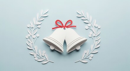 Wedding Bells and Floral Wreath on Blue Background