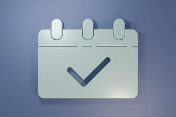 Grey Calendar with 8 March icon isolated on purple-blue background. International Happy Women Day. Minimalism concept. 3D render illustration