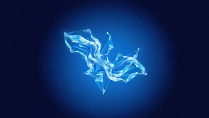 Abstract glowing blue plastic sheet floating in dark background