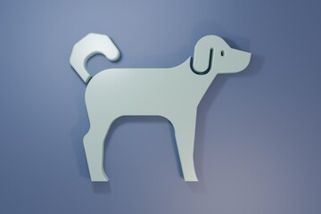 Grey Dog icon isolated on purple-blue background. Minimalism concept. 3D render illustration