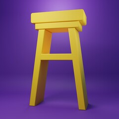 Yellow Chair icon isolated on purple background. Minimalism concept. 3D render illustration