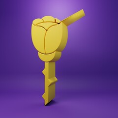 Yellow Flower rose icon isolated on purple background. Minimalism concept. 3D render illustration