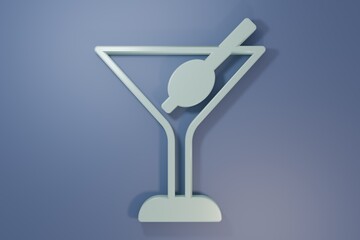 Grey Martini glass icon isolated on purple-blue background. Cocktail icon. Wine glass icon. Minimalism concept. 3D render illustration