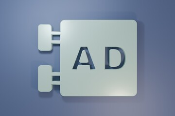 Grey Advertising icon isolated on purple-blue background. Concept of marketing and promotion process. Responsive ads. Social media advertising. Minimalism concept. 3D render illustration