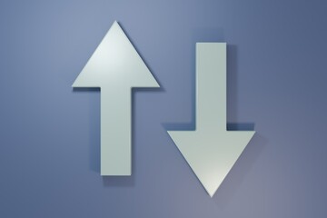 Grey Arrow icon isolated on purple-blue background. Direction Arrowhead symbol. Navigation pointer sign. Minimalism concept. 3D render illustration