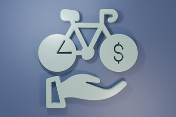 Grey Bicycle rental mobile app icon isolated on purple-blue background. Smart service for rent bicycles in the city. Mobile app for sharing system. Minimalism concept. 3D render illustration