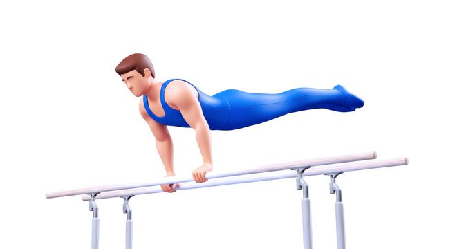 dynamic parallel bars gymnast 3d model of athletic power and grace, isolated on transparent background
