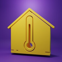 Yellow House temperature icon isolated on purple background. Thermometer icon. Minimalism concept. 3D render illustration