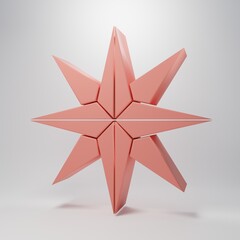 Pink Wind rose icon isolated on pink background. Compass icon for travel. Navigation design. Minimalism concept. 3D render illustration