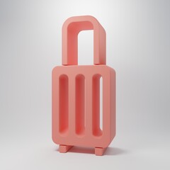 Pink Suitcase for travel icon isolated on pink background. Traveling baggage sign. Travel luggage icon. Minimalism concept. 3D render illustration